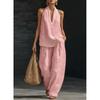 2026 Summer Women's Solid Color Halter Neck V-Neck Sleeveless Casual Suit