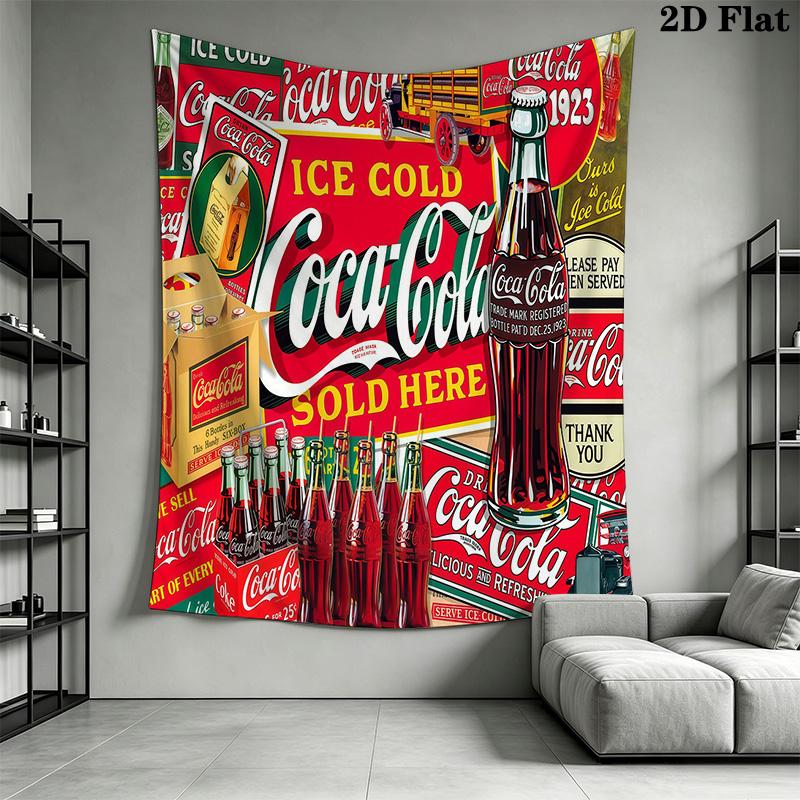 Vintage Cocacola Advertisement Tapestry Wallmounted Background Cloth Soft Background Wall Hanging Cloth Wall Covering Decoration