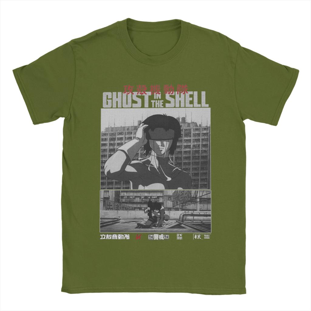 Major Motoko Kusanagi Ghost In The Shell T Shirts for Men Pure Cotton T-Shirt Round Neck Anime Tees Short Sleeve Tops Printed