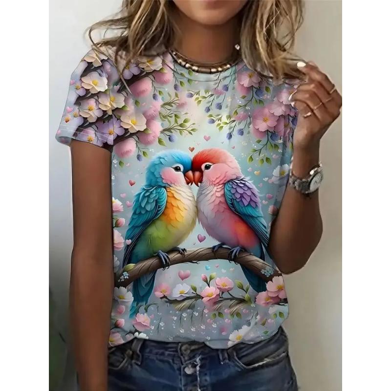 Modisches Damen Rundhals Kurzarm 3D Tier Farbdruck Tier Kurzarm Rundhals T-Shirt