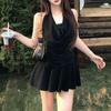 Korean Style Black Halter Neck Sleeveless Backless Dress - Summer 2026 Collection