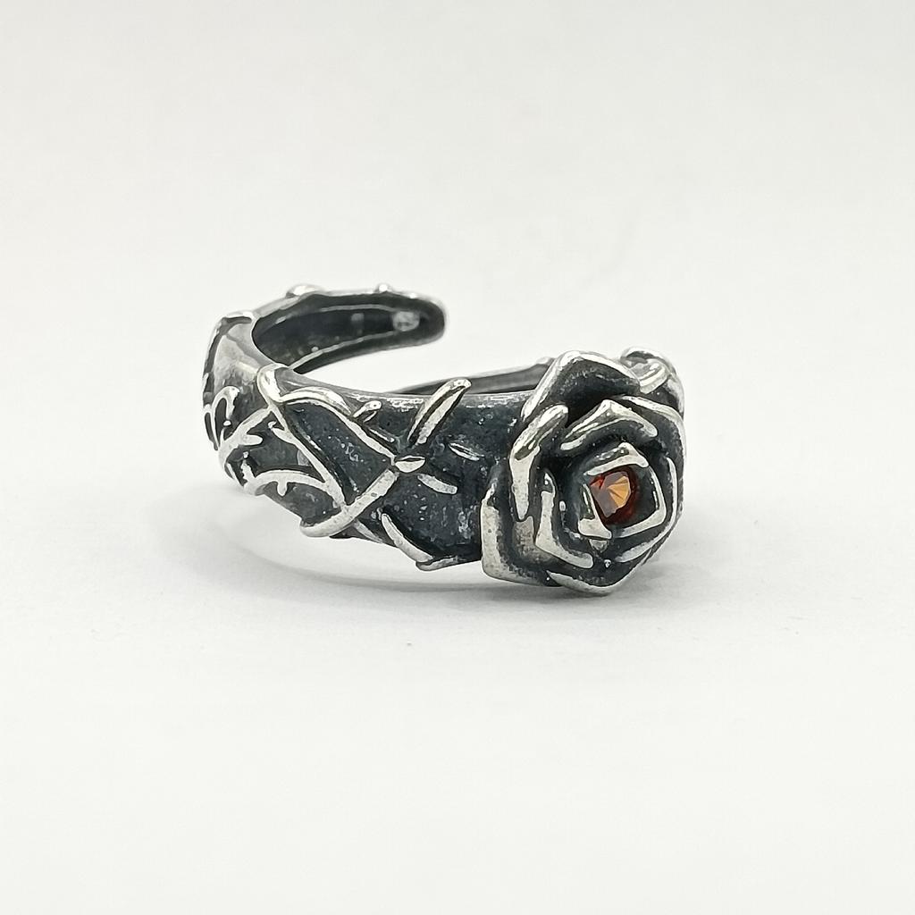 Retro Eeuwige Ranken & Rood Hart Roos Verstelbare Open Ring Voor Mannen Zilverkleurig Koper Punk Gotisch Edgy Sieraden Accessoires Cadeau