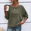 Women's Fashionable Solid Color Round Neck Long Sleeved Casual Pullover T-shirt Top
