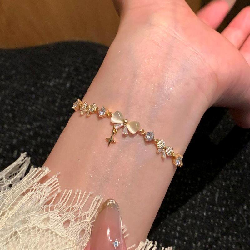 Starry Sky Zircon Bow Bracelet - Elegant, High-End Design for Women