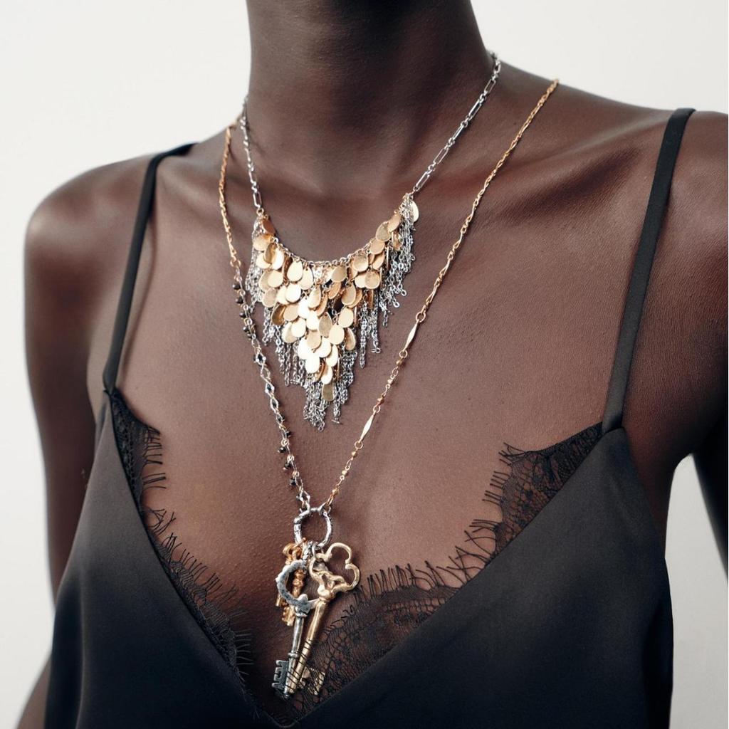 Key Tassel Exaggerated Multi-layer Necklace Retro Bohemian Cool Style Pendant Jewelry
