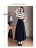 Women's High Waist Corduroy Midi Skirt - 2025 Autumn Winter Korean Style, Large Flare Pleated Design