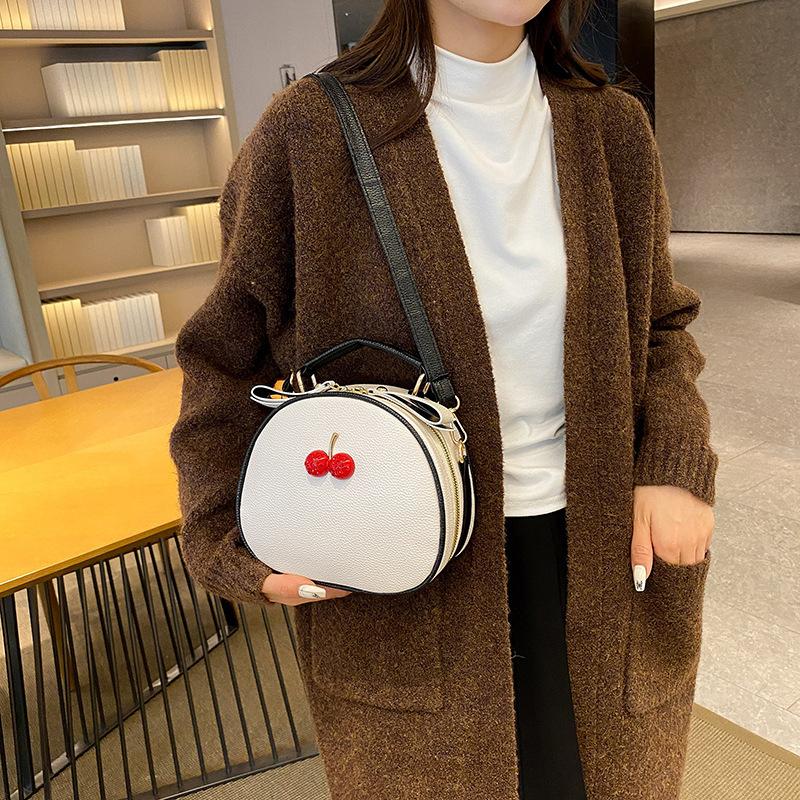 Litchi Pattern Contrast Cherry Small Purse and Handbags New Womens Sling-shoulder Crossbody Mobile Phone Bag CLE