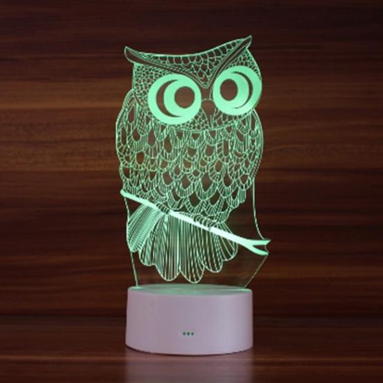 Noční LED světlo 3D na dotyk ve tvaru sovy, 7 barev, stolní lampa, domácí dekorace