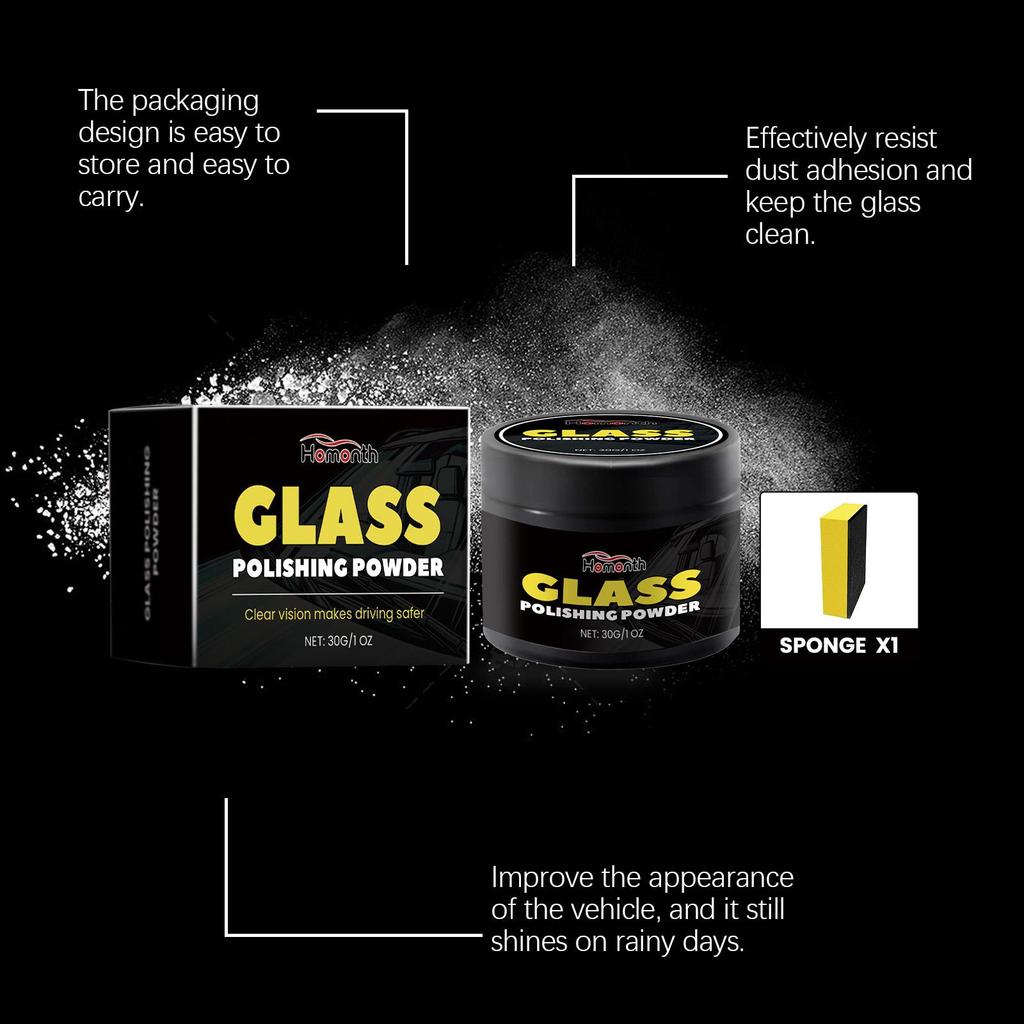 Homonth Prášek na leštění autoskel Leštění a čištění olejového filmu na čelním skle auta Prášek na čištění skla auta