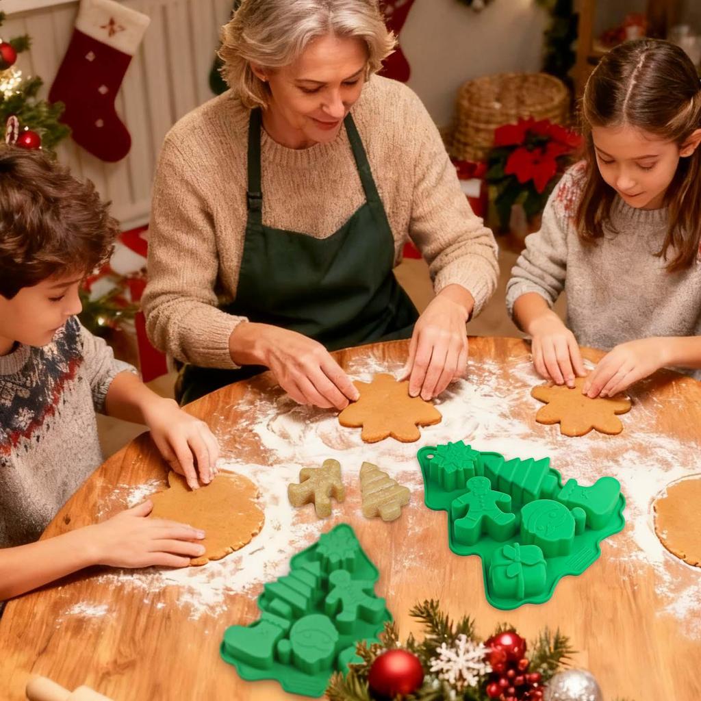 Christmas Tree Silicone Mold 6-Cavity Santa Claus Snowflake Cake Baking Mold Non-stick Christmas Fondant Mold For Thanksgiving