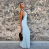 European and American Women's Clothing, New Summer Products, Sexy Neck-hanging U-neck Backless Skirt, Pleated Design Texture Dress