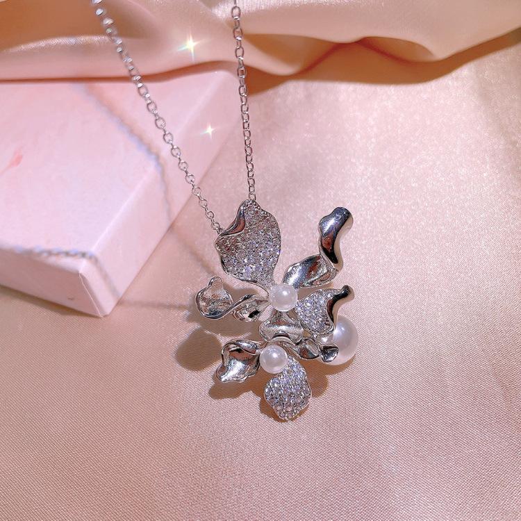 Girl Pearl Simple Zircon Bowknot Necklace Earring Ring