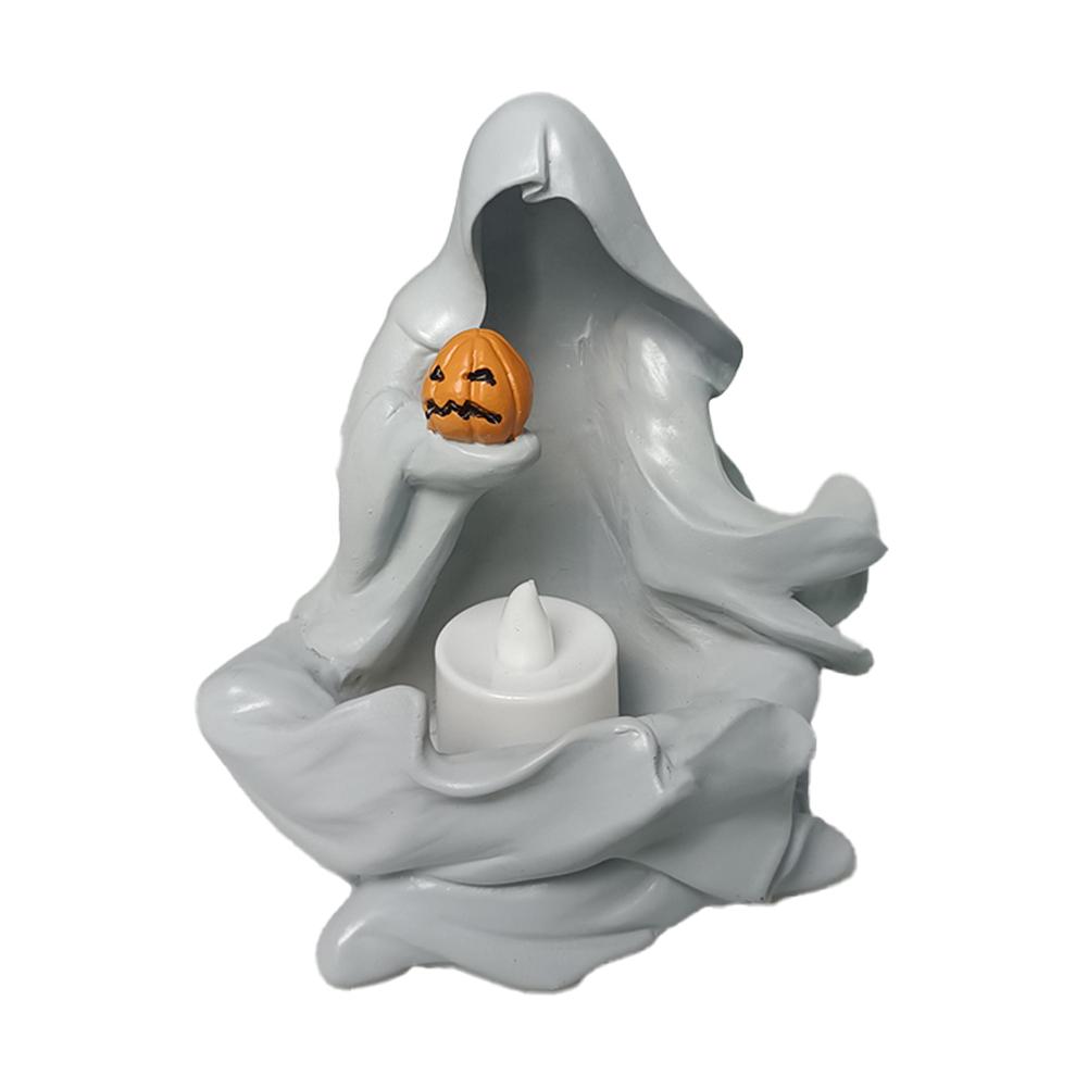 Подсвечник  Тыква-призрак  Декор  Дом с привидениями  Подсвечник Художественные поделки Украшения Хэллоуин Настольные аксессуары белый