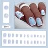 24pcs Manicure Press On Nails DIY False Nails Short Square Flower Love Heart French Blue Wavy