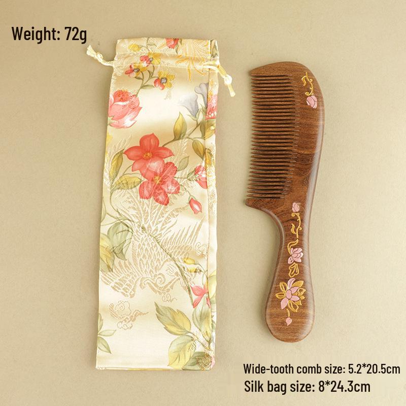 Premium Black Gold Sandalwood Comb: Hand-Painted, Anti-Static, Portable Hair Styling Comb with Gift Box for Women.
