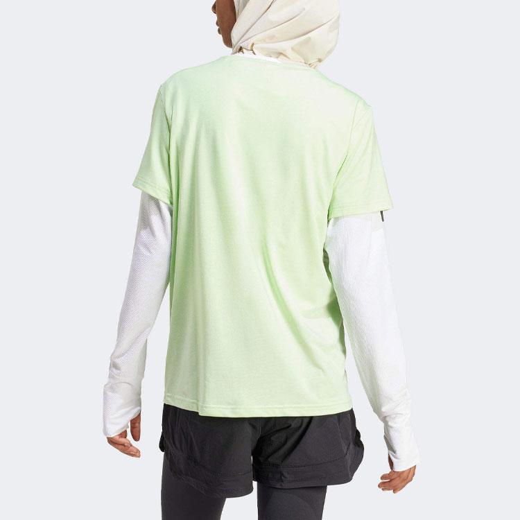 Adidas Three Stripe Color Block Round Neck Short Sleeve T-Shirt Women Tops Green IW8786