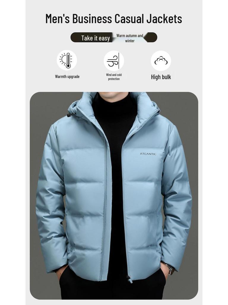 Men's Gradient Color Hooded Down Jacket - Winter Casual, Warm, Thickened Outerwear for All Ages
