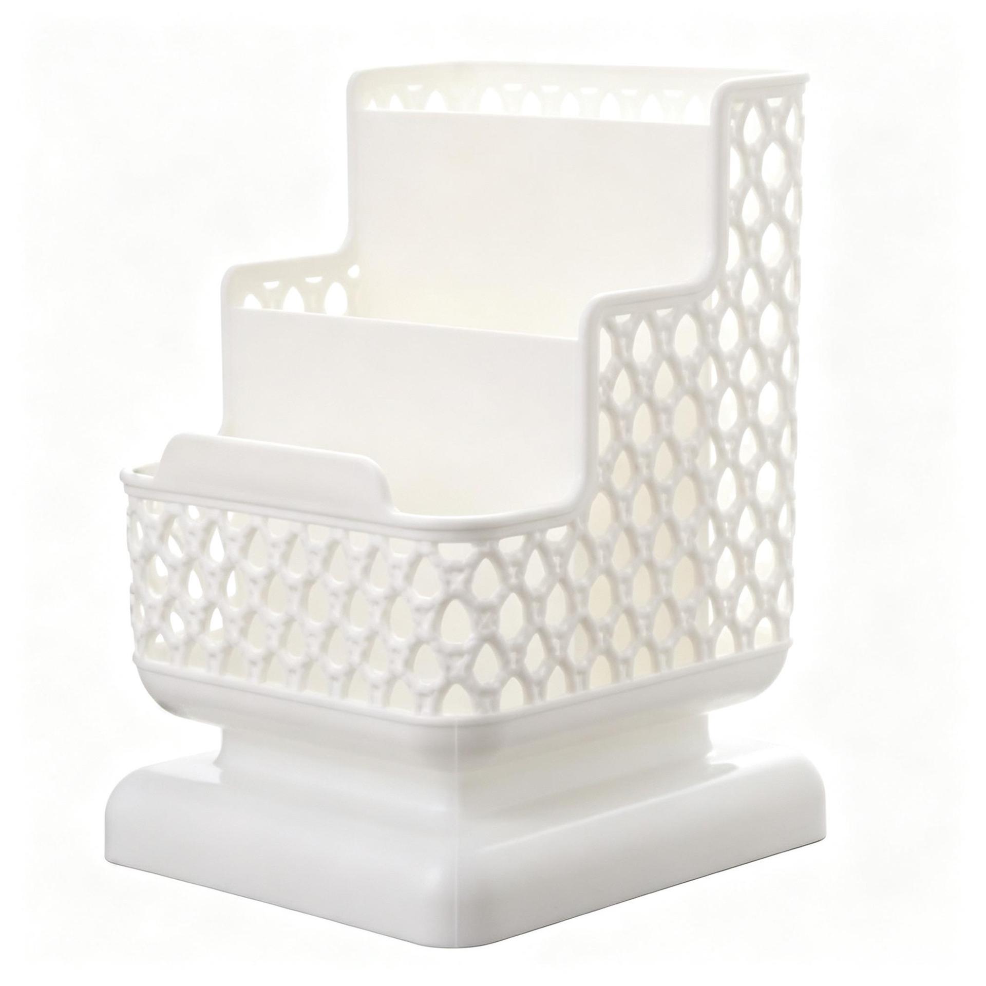 Three-Layer Desktop Pen & Cosmetic Storage Box with Phone Holder белый