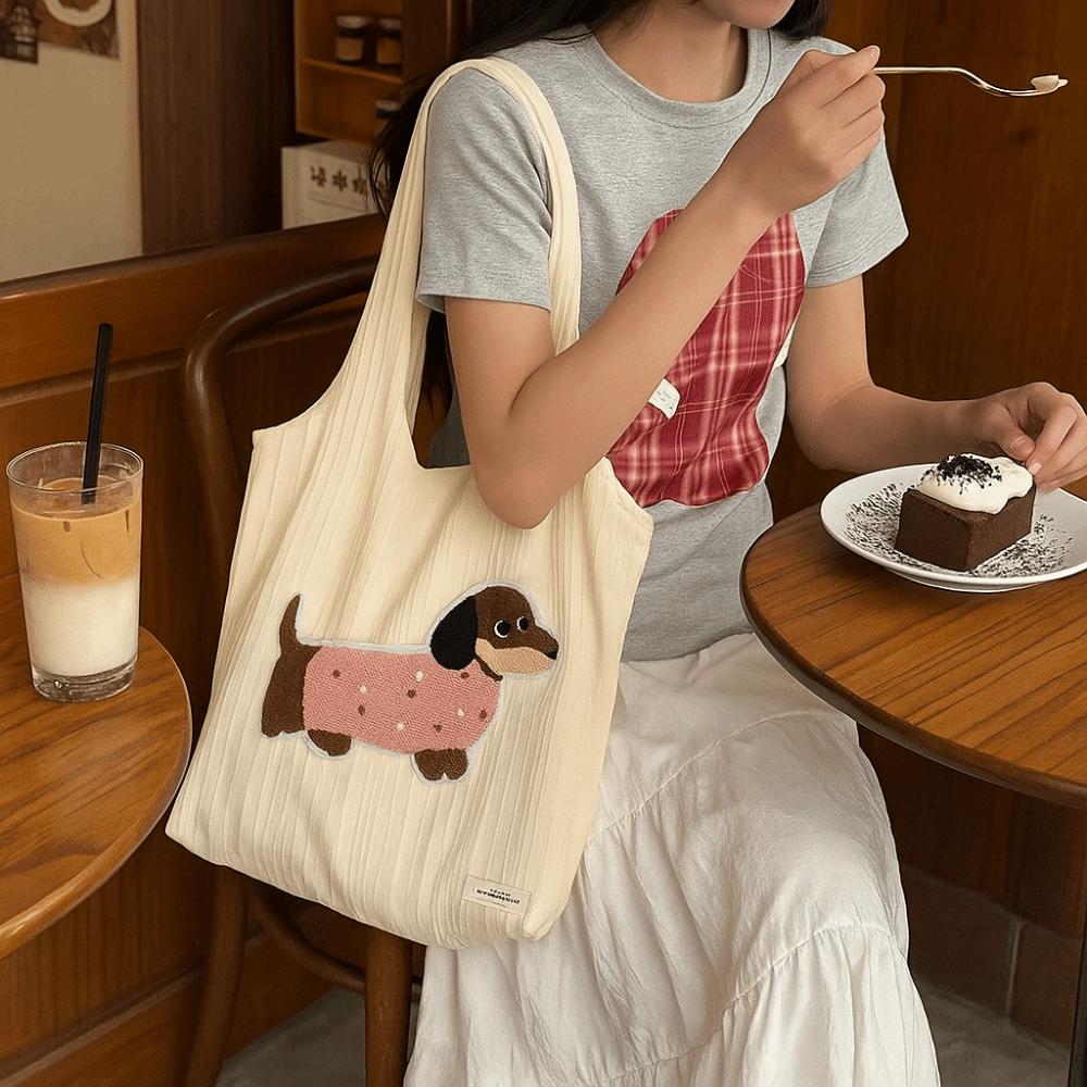 Tasche im koreanischen Stil mit Cartoon-Tieren, große Kapazität, Damen-Achseltasche, Canvas-Umhängetasche, Damen