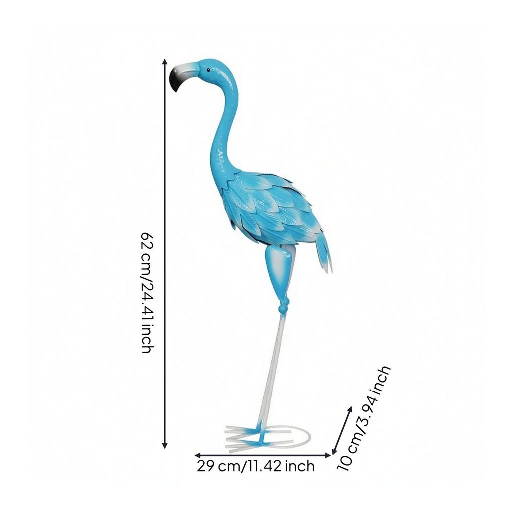 Painted Iron Flamingo Sculpture Decorative Garden Ornament Lifelike