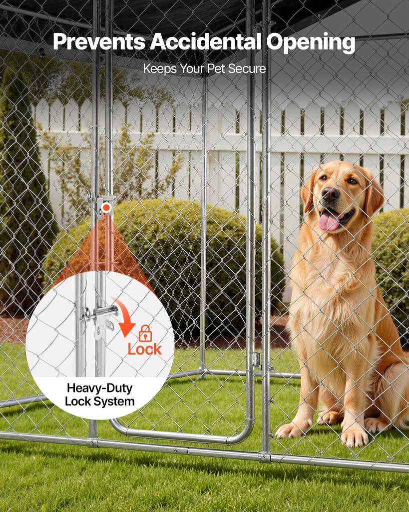 VEVOR Outdoor Dog Kennel, 2.3 x 2.3 x 2.15 m Large Dog Kennel with Secure Lock, Outside Dogs Enclosures with UV-Resistant & Waterproof Roof Cover