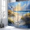 Nautical Lighthouse Shower Curtain Ocean Beach Seagull Sea Waves Coastal Wild Weeds Seaside Landscape Sunset Natural Scenery Bathroom Decor Polyester