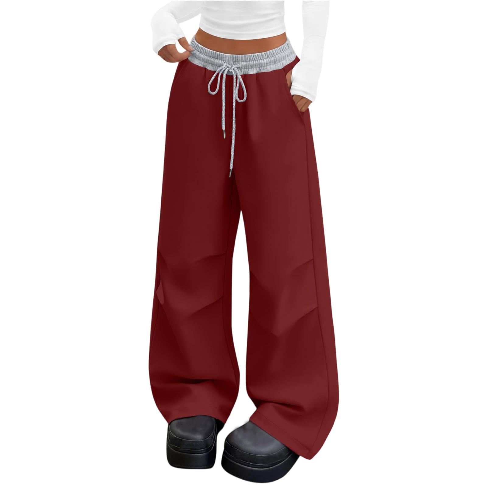 

Women s Wide Leg Sports Pants Low Waist Street Pocket Trousers XL винний