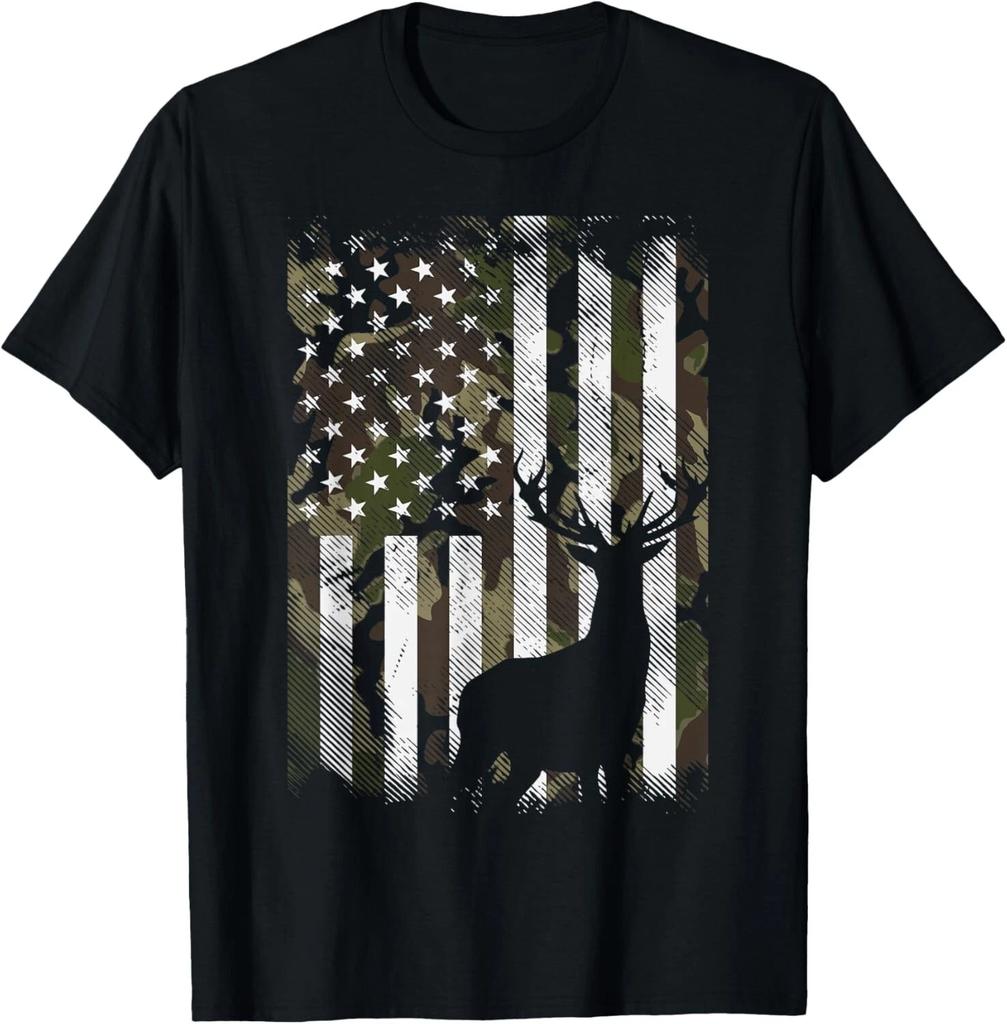 Camo US Flag Deer Elk Buck Camoflage Hunting Hunter Dad Gift Unisex T-Shirt