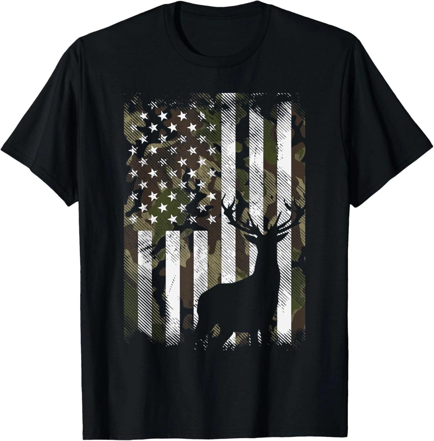 Camo US Flag Deer Elk Buck Camoflage Hunting Hunter Dad Gift Unisex T-Shirt XL