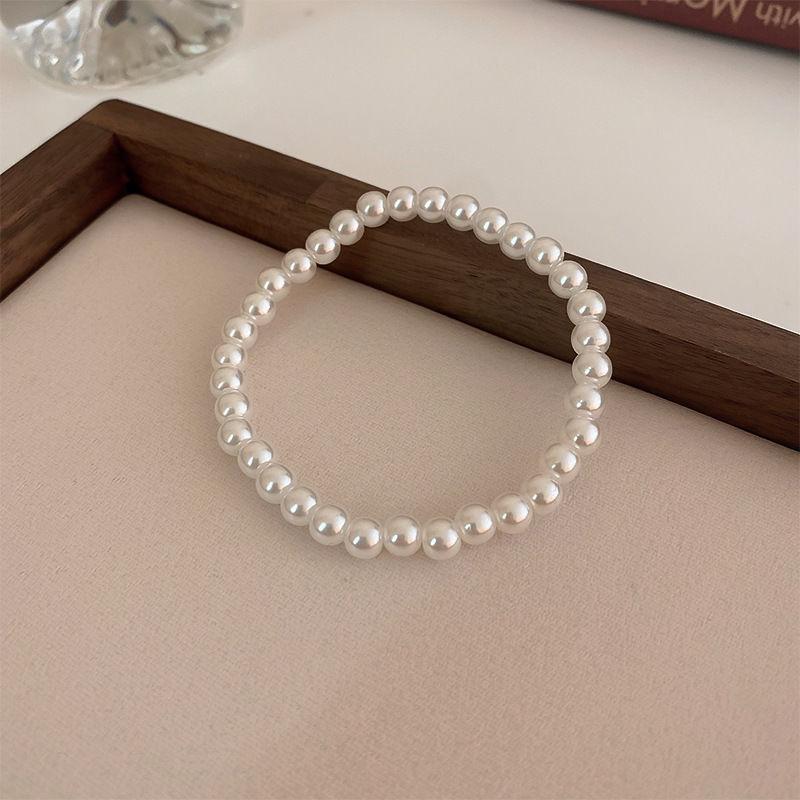 

Elegant White Faux Zircons Beaded Bracelets for Women Adjustable Elastic Rope Bracelet French Luxury Hands Zircon Accessories 18cm