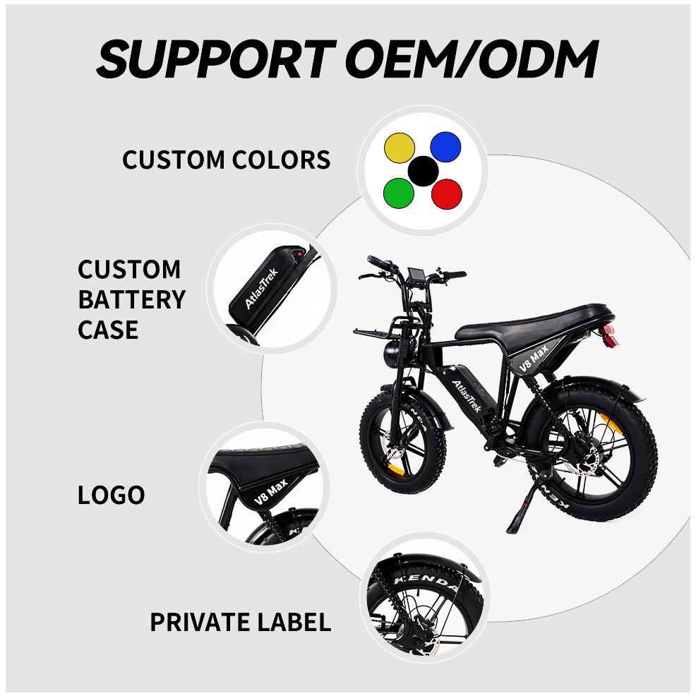 EU Warehouse AtlasTrek V8 Max Electric Fat Bike 48V 15AH Lithium Hydraulic Disc Brake Ebike Mountain Bike Brushless Motor 250W