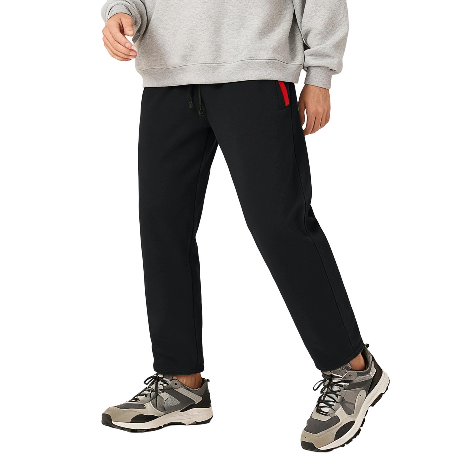 

Men s Straight-leg Fleece Winter Warm Casual Pants XXL чёрный