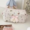 Women Love Plaid Lace Makeup Bags Case Kawaii Pink Cosmetic Brush Organizer Pouch for Women Cute Wash Toiletries Storage Bag