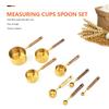 Metal Measuring Cups Set with Wooden Handle Kitchen Measure Cup Spoon Set Stainless Steel Stackable Gold Bar Baking Tools