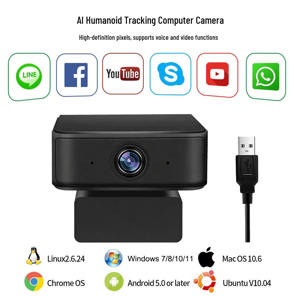 AI Smart Camera with Humanoid Tracking for Video Conferencing and Live Streaming, Includes Microphone