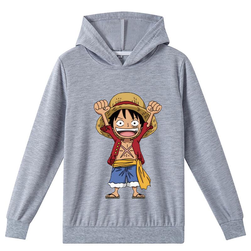 Kindermode Cartoon Anime Protagonist Luffy Aufdruck Hoodie Herbst Winter Warm Bequem Lässig Täglicher Hoodie