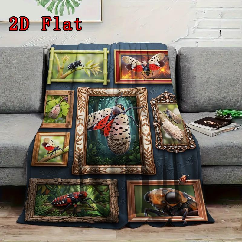Insect Art Collection 2D Flat Pattern Flannel Blanket, High quality All Seasons, Home Decor, Warmth and Comfort, Perfect for Christmas Gifts.