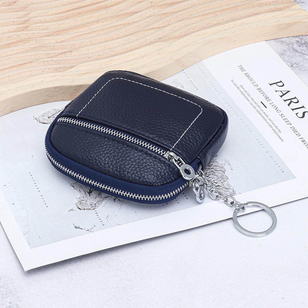 Women's Genuine Leather Mini Coin Purse with Zipper - Compact Storage for Driver's License, Lipstick, and Earphones.