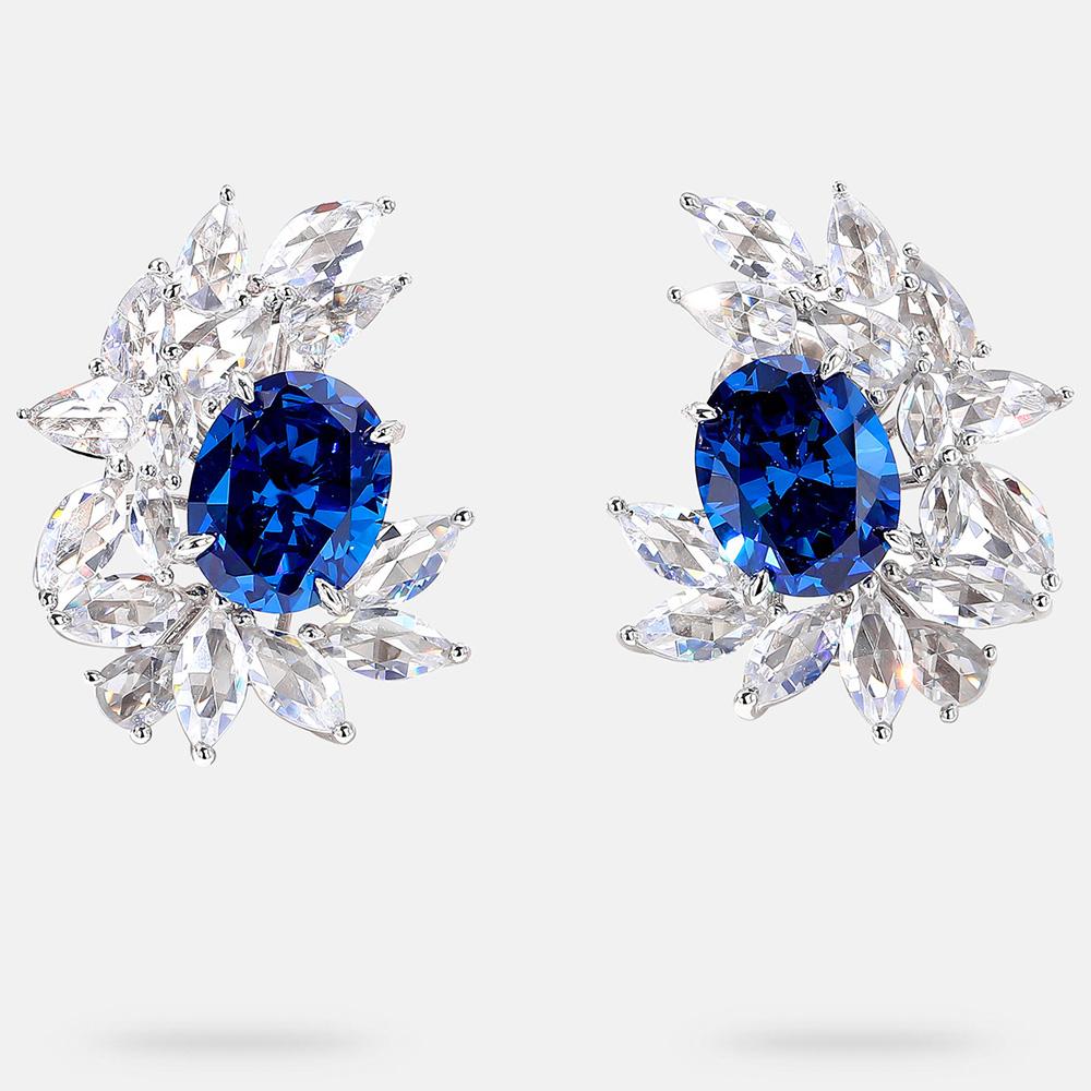 WUIHA Vintage 100% 925 Sterling Silver Lab Sapphire High Carbon Diamonds Gemstone Cocktail Ear Studs Earrings Fine Jewelry