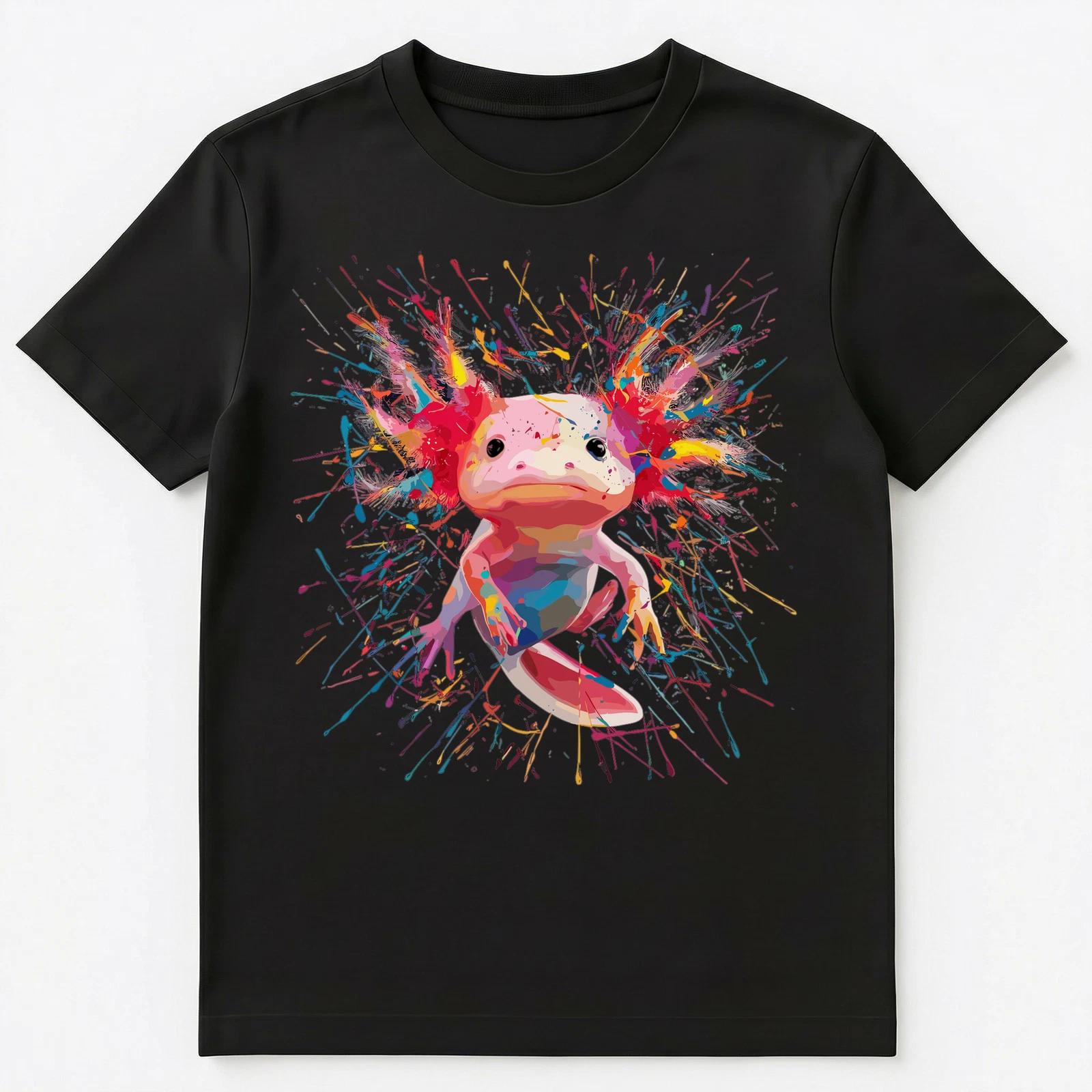 Colorful Paint Splash Axolotl Art Graphic Unisex T-Shirt 3XL