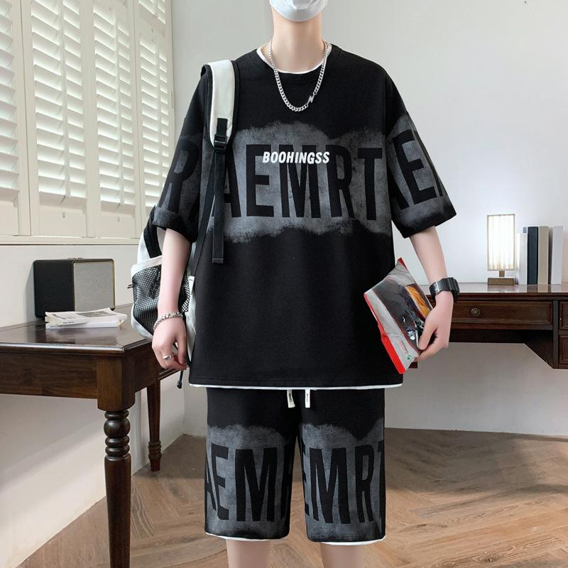 Men Youth Summer Leisure Sports Suit Short-sleeved T-shirt Suit