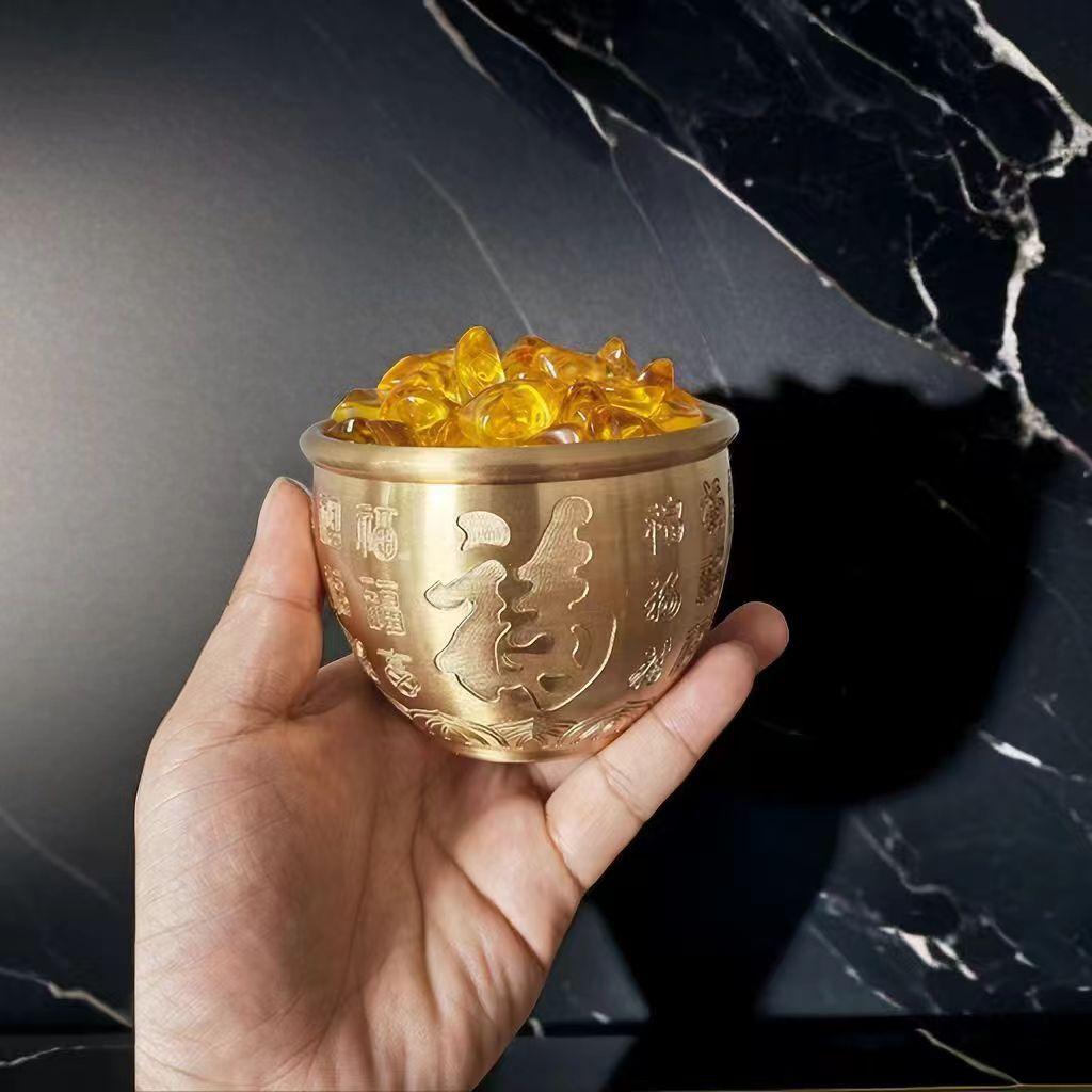 Tangteng Brass Lotus Baifu Cylinder Fine Carving Craft Desktop Blessing Ornament Office Entrance Ornament Crafts