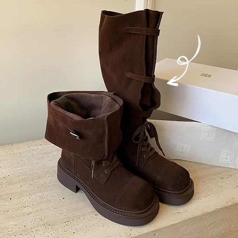 Fashion High Boots Women Winter Designer Shoes Flats Lace Up Fashion Knee High Boots 2025 New Cozy Dress Goth Chelsea Botas Mujerzapatos