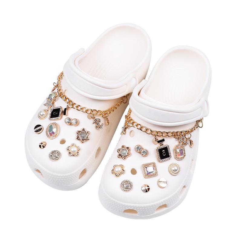 Shoe Charms DIY Diamond Pearl Chain Gemstone Decoration Buckle Shoe Charm Accessories Kids Party Girls Gift