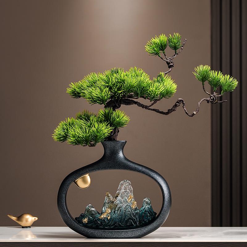 Chinese Style Pine Vase - Elegant Ornament for Living Room, Entrance, and Office; Perfect Housewarming Gift.