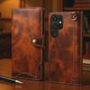 Retro Genuine Leather Case for Samsung Galaxy S26 Ultra S26+ S20 S10 Note 10 Plus Business Purse Cover with Lanyard Card Pocket