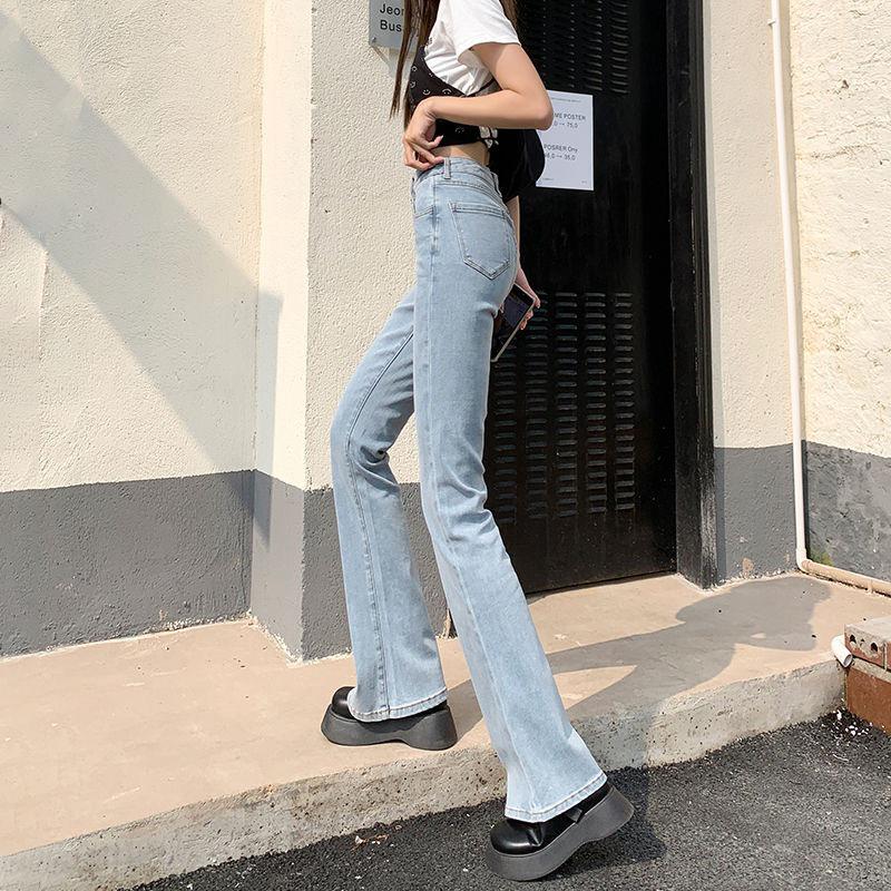 

Женские джинсы клеш с высокой посадкой и облегающего кроя: Ретро эластичный стиль подкову для лета XS светло-синий