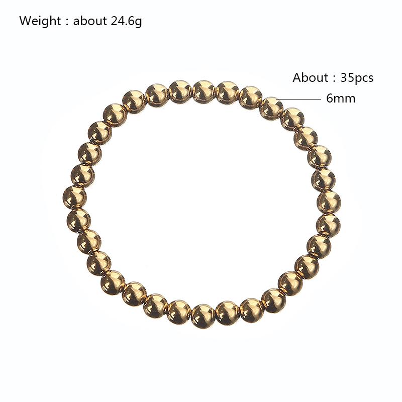 Fashion Jewelry Gold Plated Waterproof Metal Ball High Quality Smooth Diameter 3/4/6/8mm Elastic Stainless Steel Bracelet