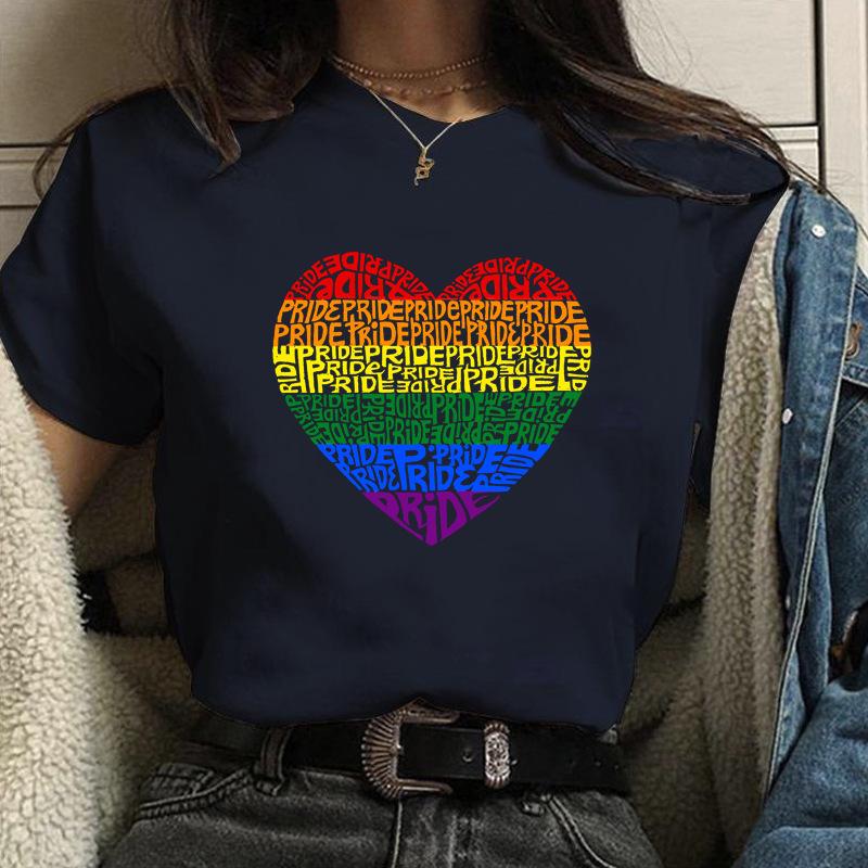 Summer Women's Simple Love Printed Round Neck Short Sleeved T-shirt Fashionable Comfortable Soft Breathable Plus Size Casual Sports Versatile T-shirt