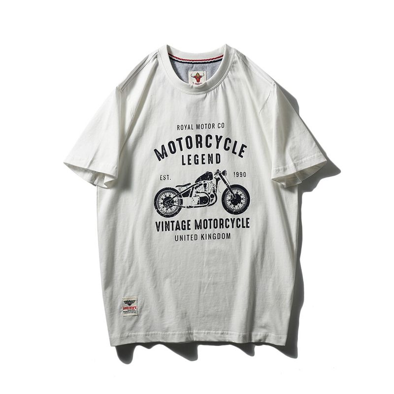 American Retro Heavyweight Pure Cotton Trendy Brand Motorcycle Print T-Shirt Men's Short-Sleeve Summer Base Shirt Foreign Trade Men's Clothing T-Shirt